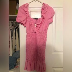 Zara pink off-the-shoulder/puffy sleeve dress
